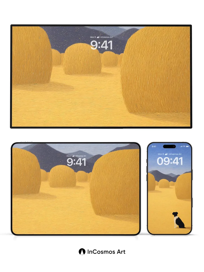 Serenity in Golden Fields Wallpaper with Silent Watcher