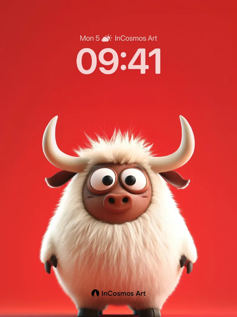 Playful Furry Beast Wallpaper with Curved Horns wallpaper for iPhone, iPad & Mac