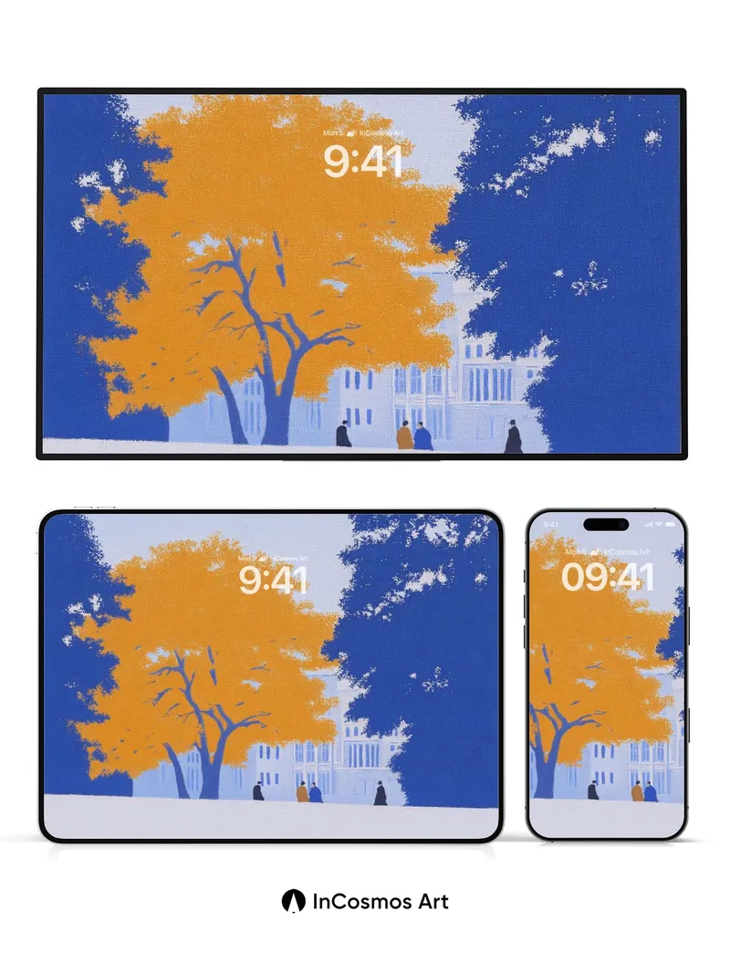 Golden Hush Wallpaper with Silent Figures