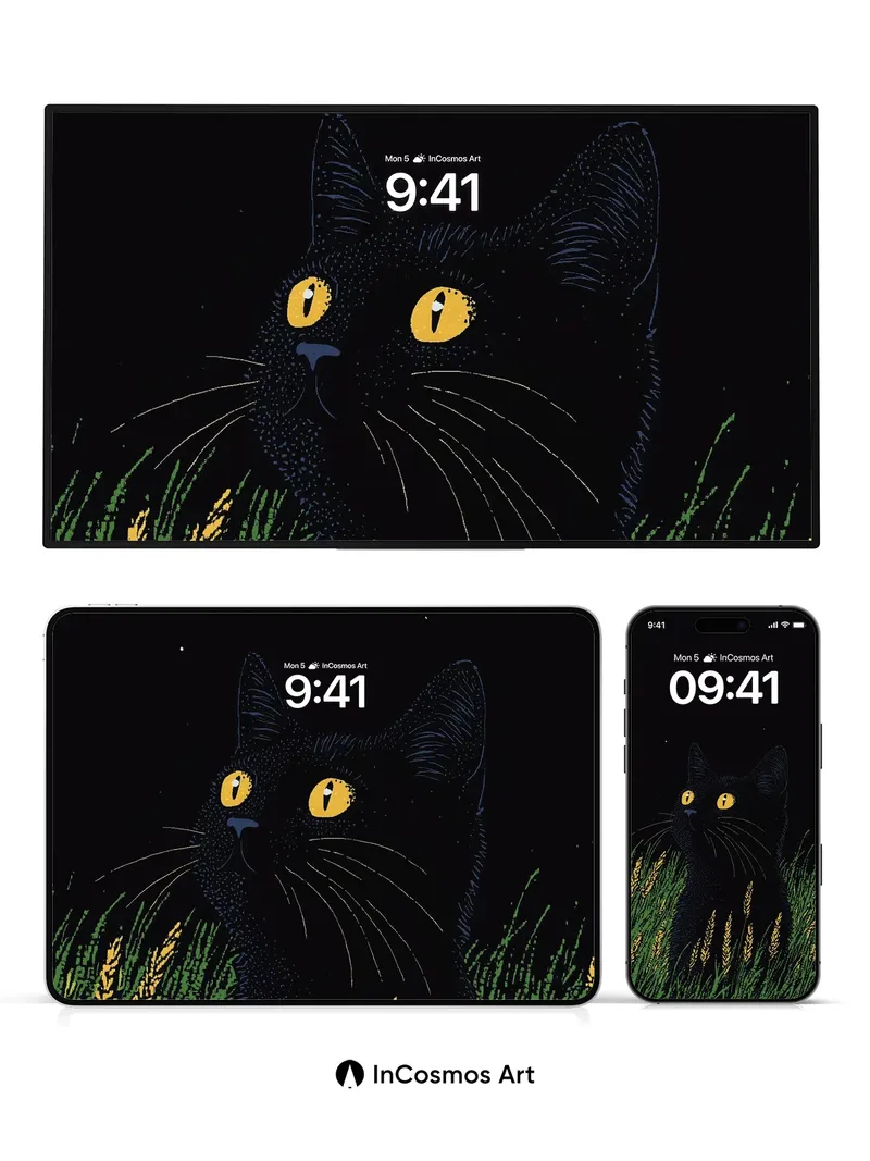 Nocturnal Whispers Wallpaper with Golden Eyes