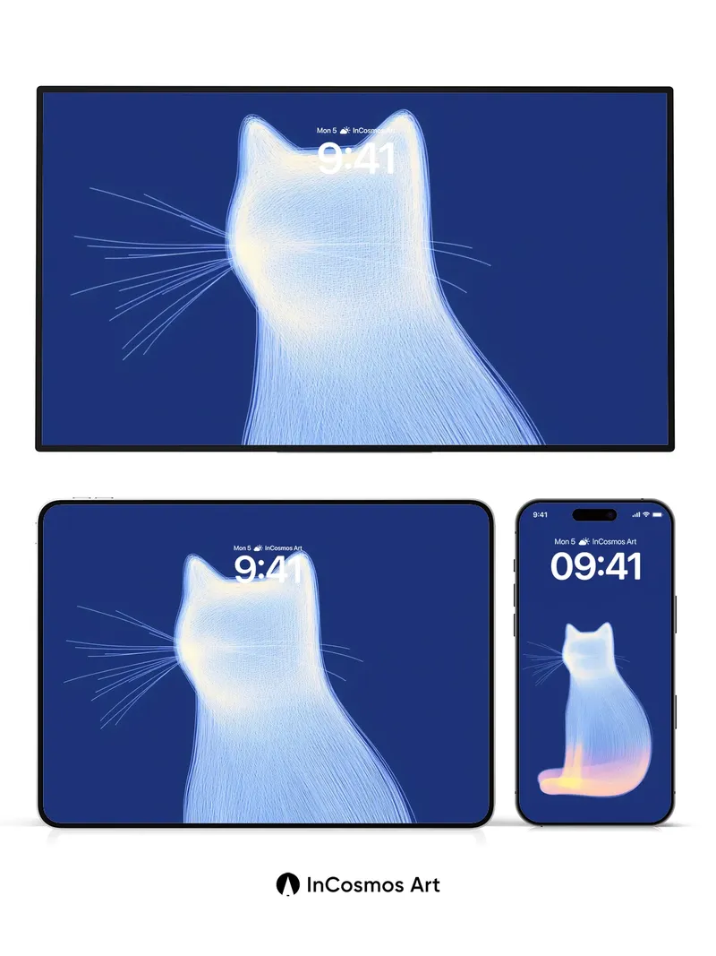 Luminous Cat Wallpaper with Ethereal Lines