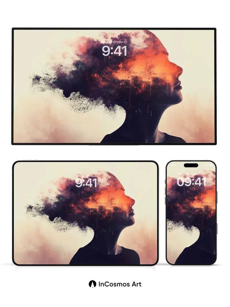 Surreal Firestorm Wallpaper with Vanishing Silhouette