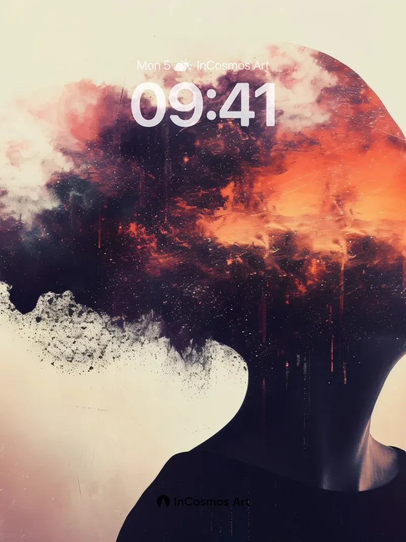 Surreal Firestorm Wallpaper with Vanishing Silhouette