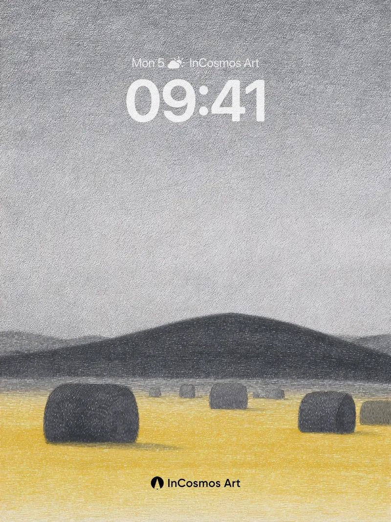 Serenity Field Wallpaper with Rolling Bales