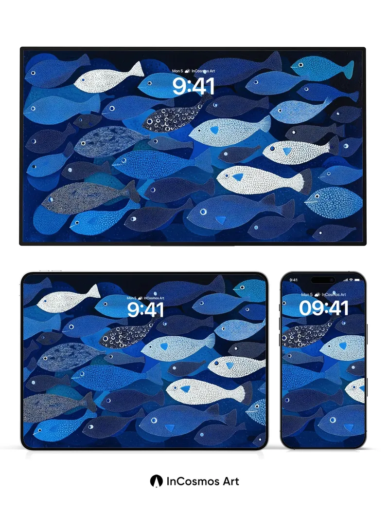 Deep Sea Whisper Wallpaper with Polka-Dot Fish