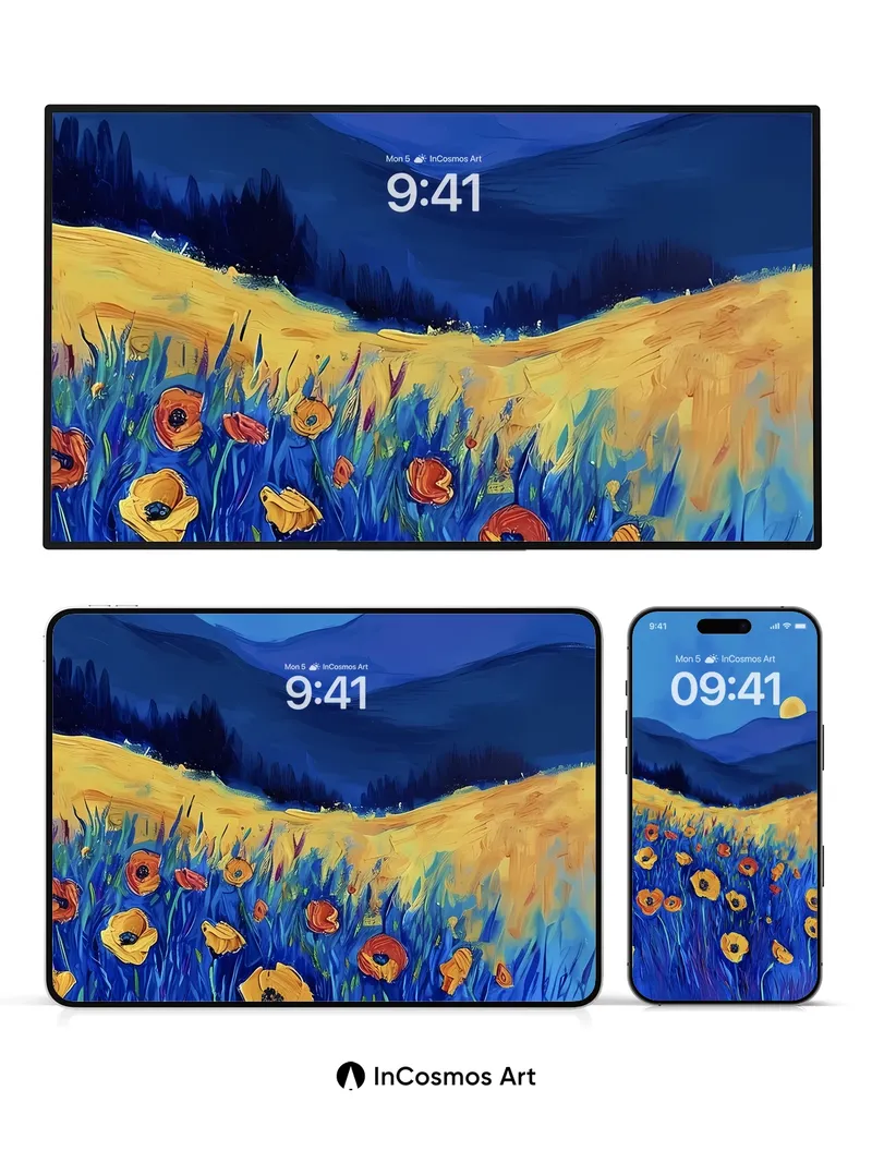 Midnight Bloom Wallpaper with Golden Moonlight