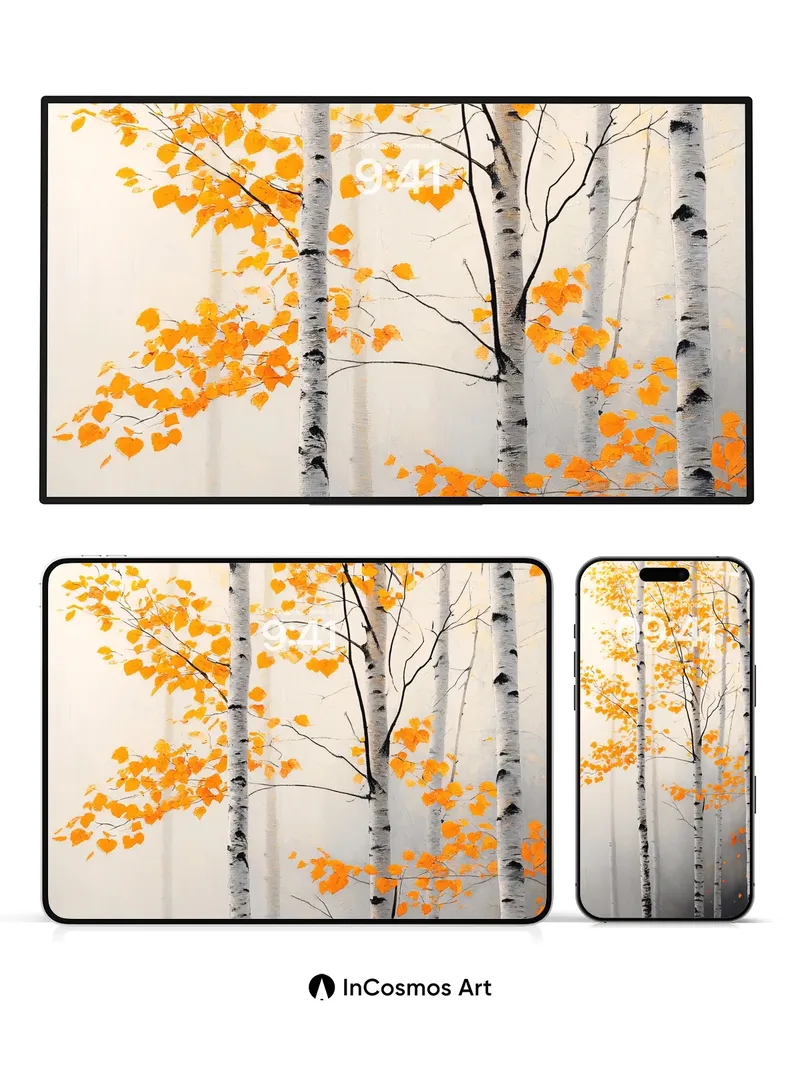 Golden Hush Wallpaper with Whispering Birches