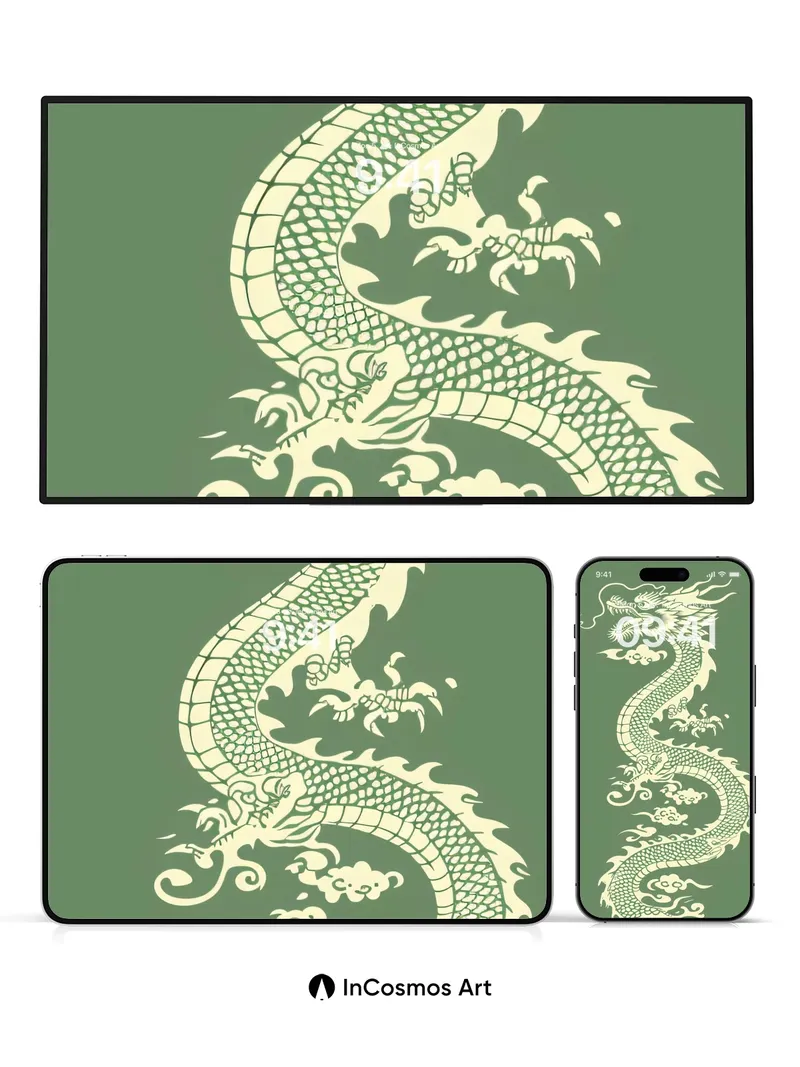 Emerald Serpent Wallpaper with Cloud Whispers