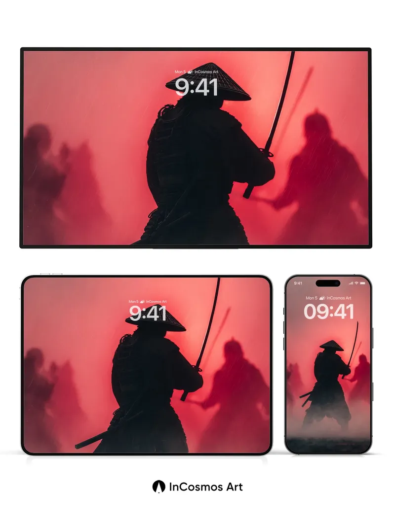 Crimson Shadow Wallpaper with Samurai Silhouette