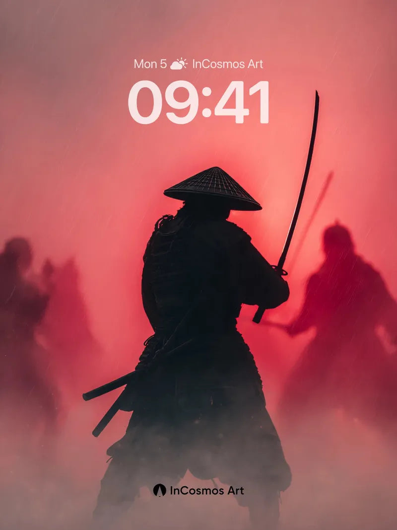 Crimson Shadow Wallpaper with Samurai Silhouette