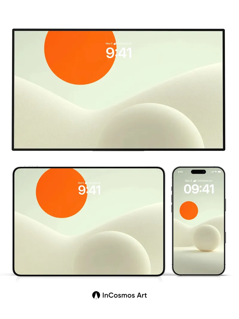 Serene Horizon Wallpaper with Floating Orange Disc