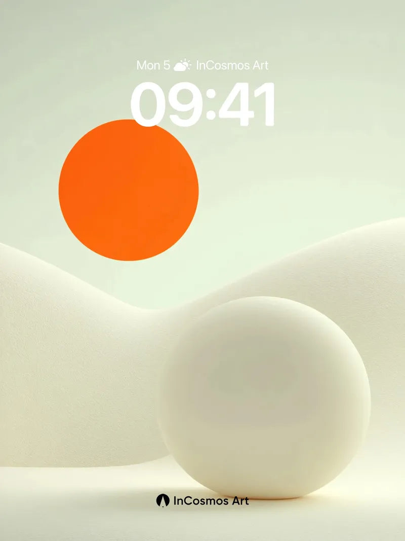 Serene Horizon Wallpaper with Floating Orange Disc