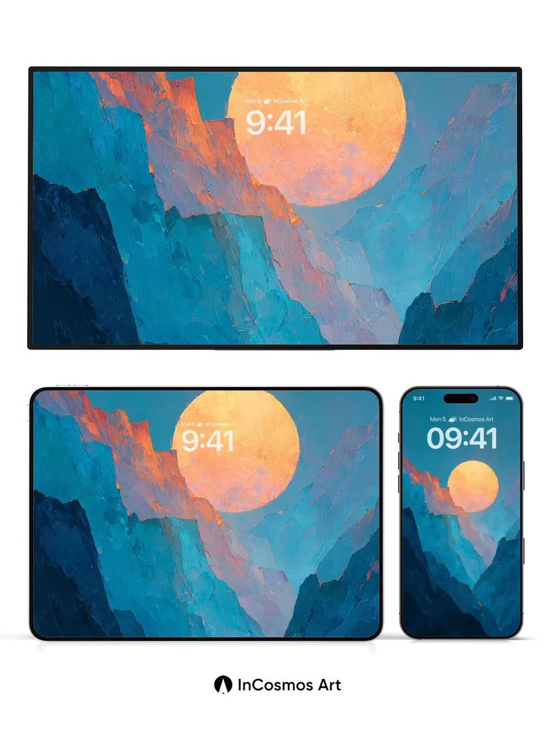 Serene Mountain Moonrise Wallpaper in Cool Tones