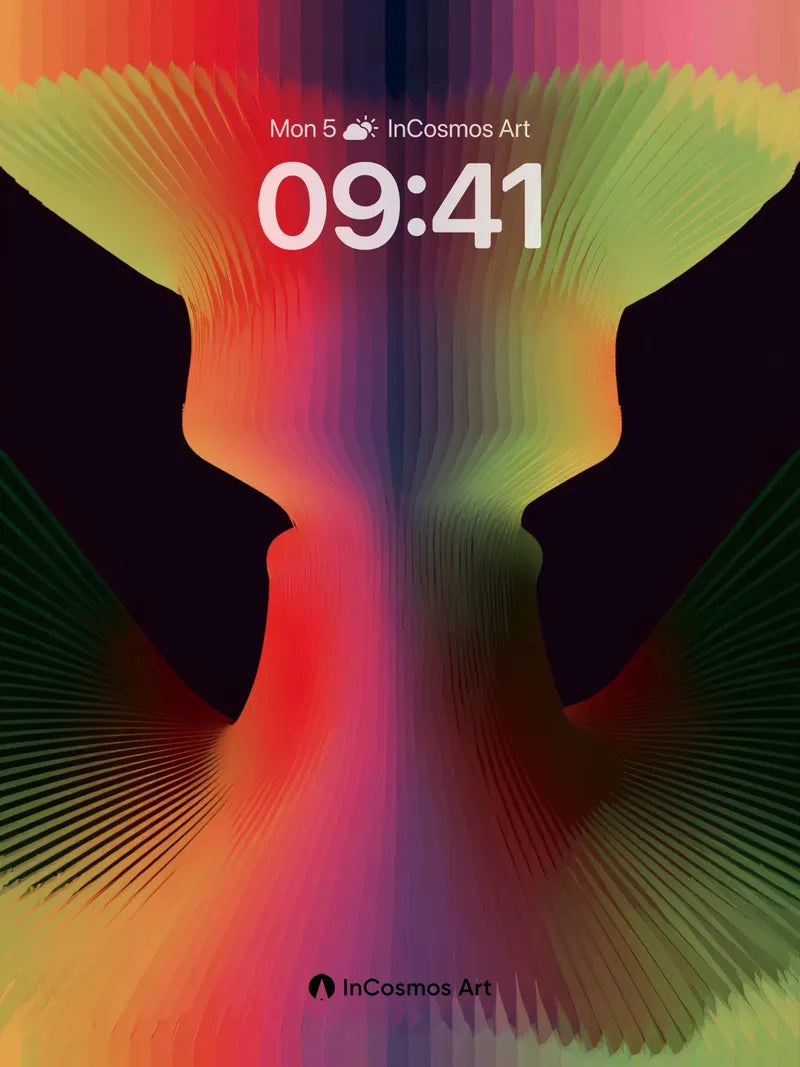 Neon Fractal Wallpaper with Hidden Silhouettes