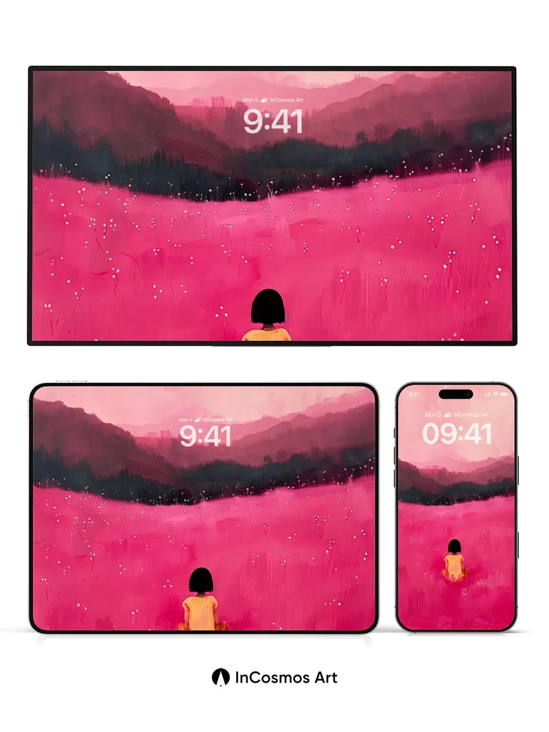 Serenity in Crimson Fields Wallpaper with Starlit Whisper