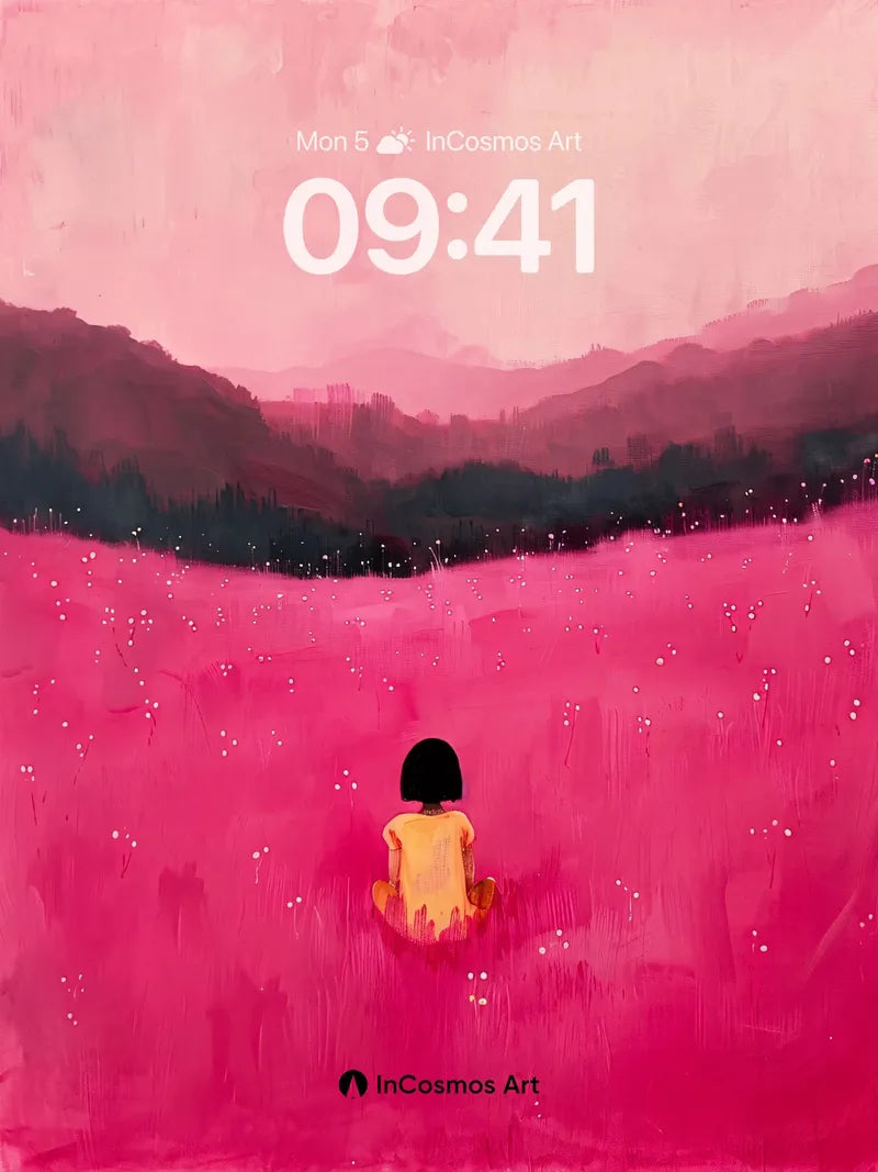 Serenity in Crimson Fields Wallpaper with Starlit Whisper