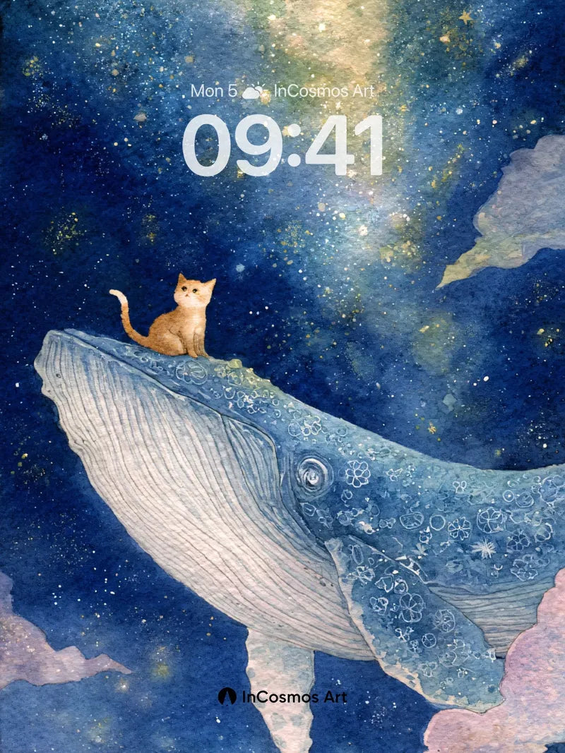 Stellar Whispers Wallpaper with Feline Voyager wallpaper for iPhone, iPad & Mac