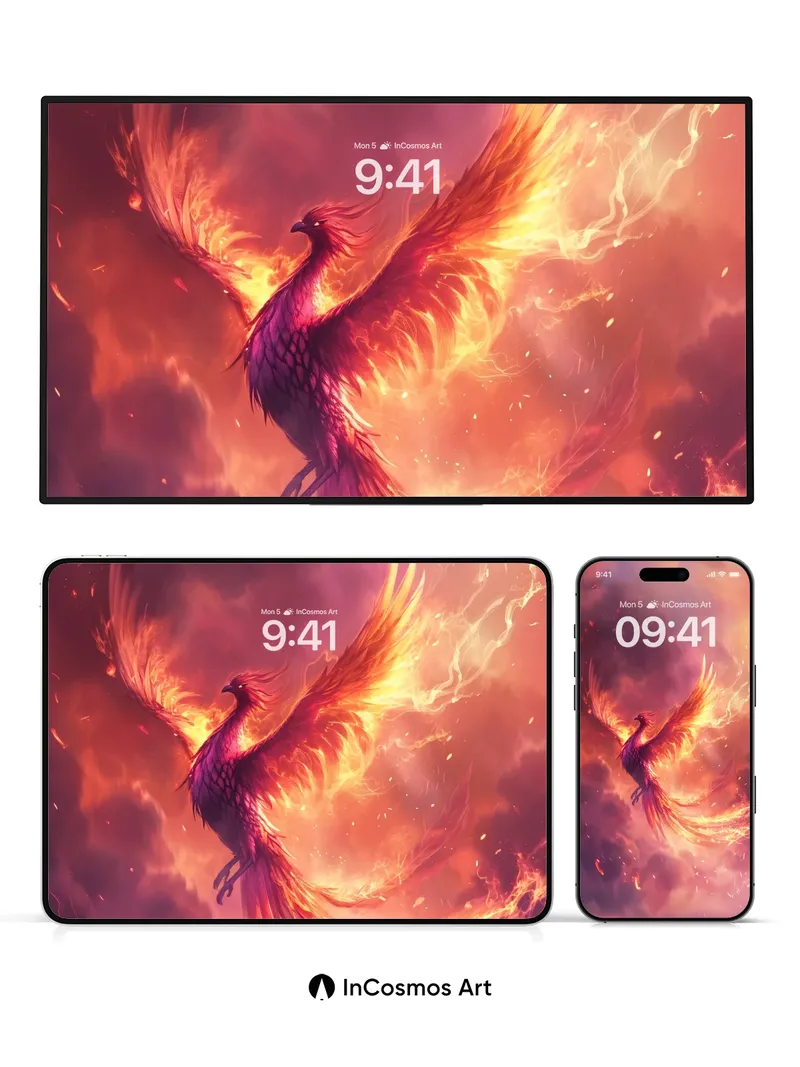 Phoenix Flame Wallpaper with Celestial Wings