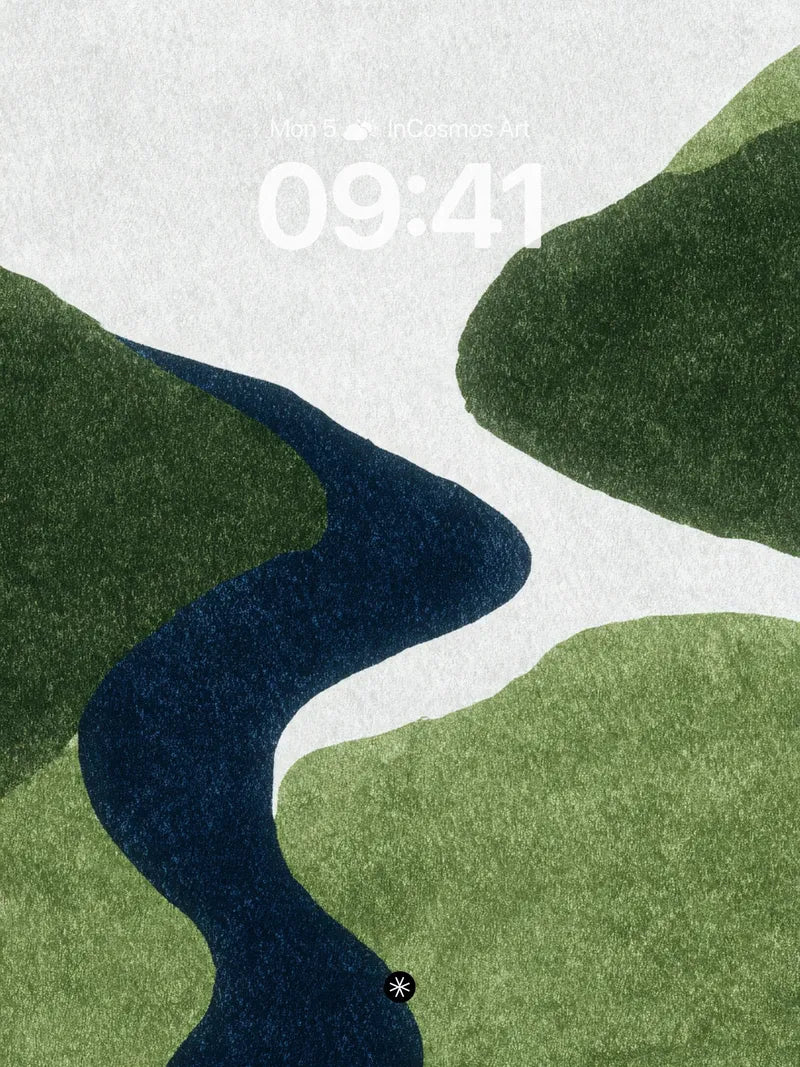 Serene Riverflow Wallpaper with Textured Greens wallpaper for iPhone, iPad & Mac