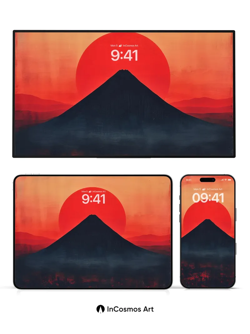 Crimson Horizon Wallpaper with Silent Mountain