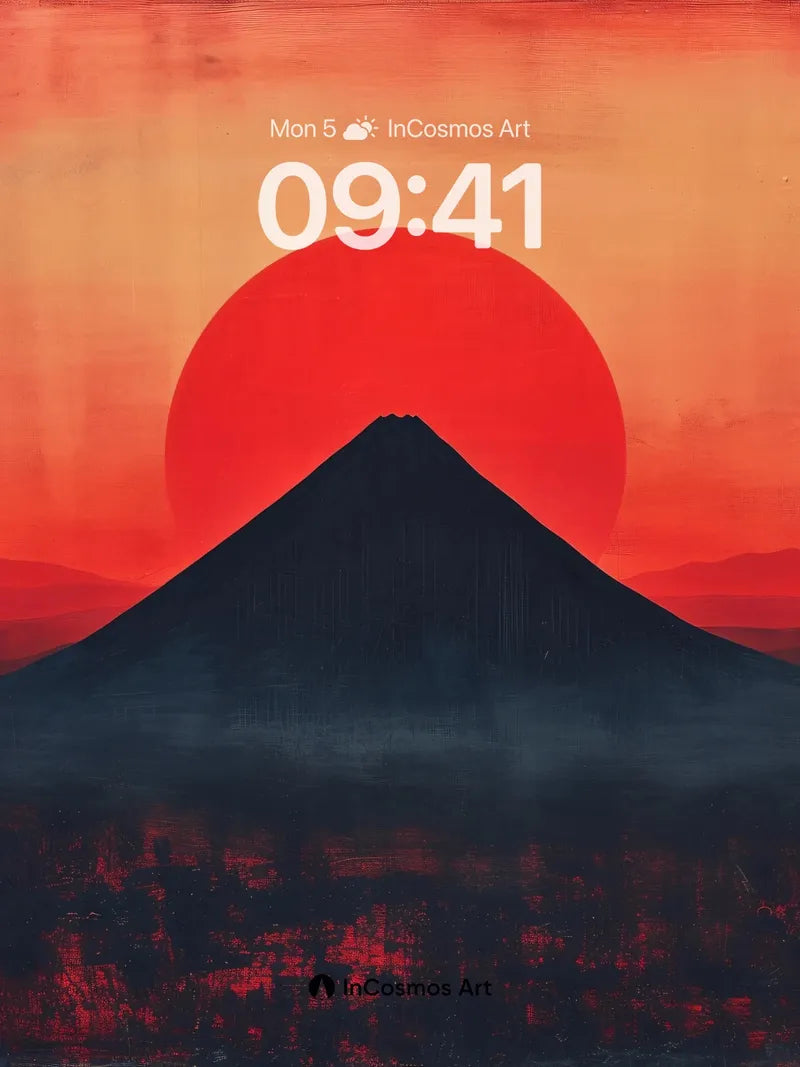 Crimson Horizon Wallpaper with Silent Mountain