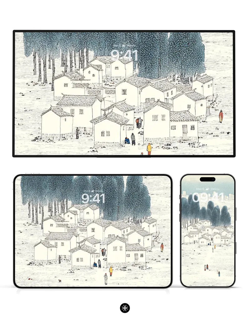 Rural Serenity Village Wallpaper