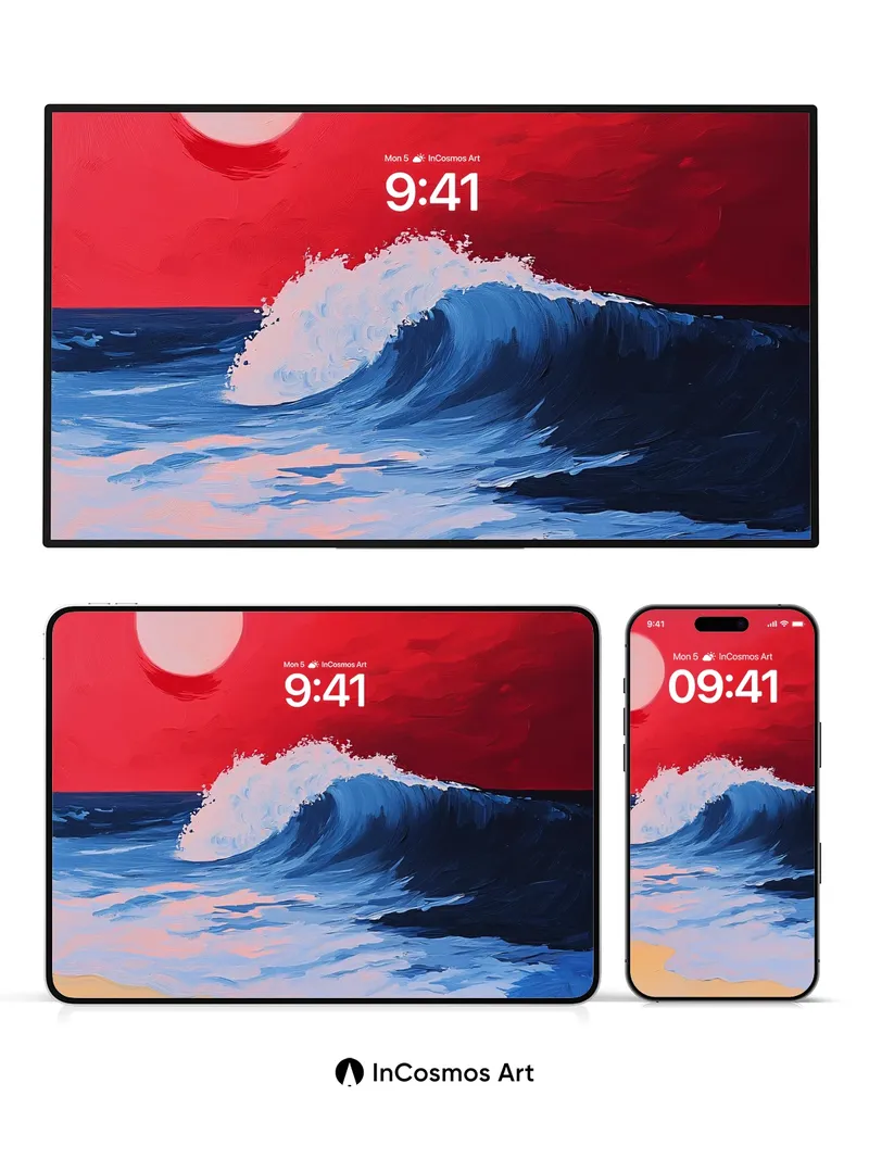 Crimson Tide Wallpaper with Hokusai Wave Echo