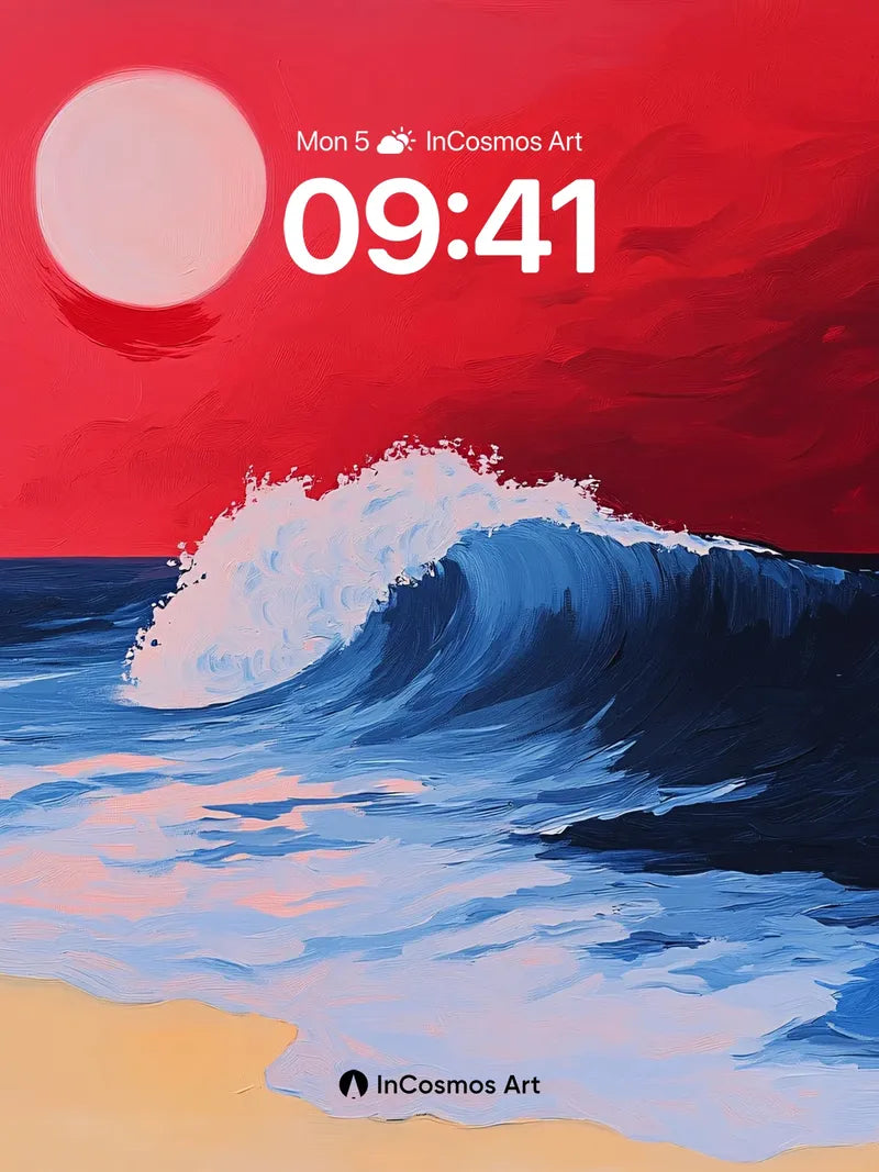 Crimson Tide Wallpaper with Hokusai Wave Echo