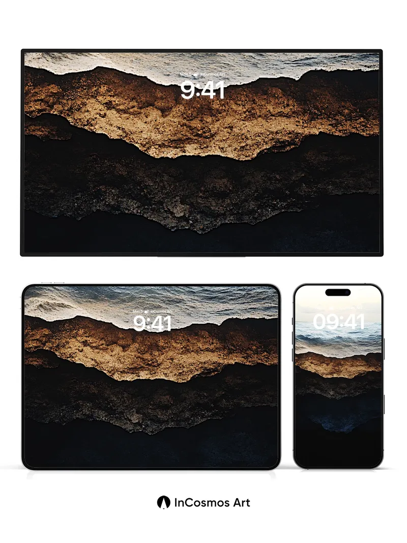 Midnight Tides Wallpaper with Golden Foam