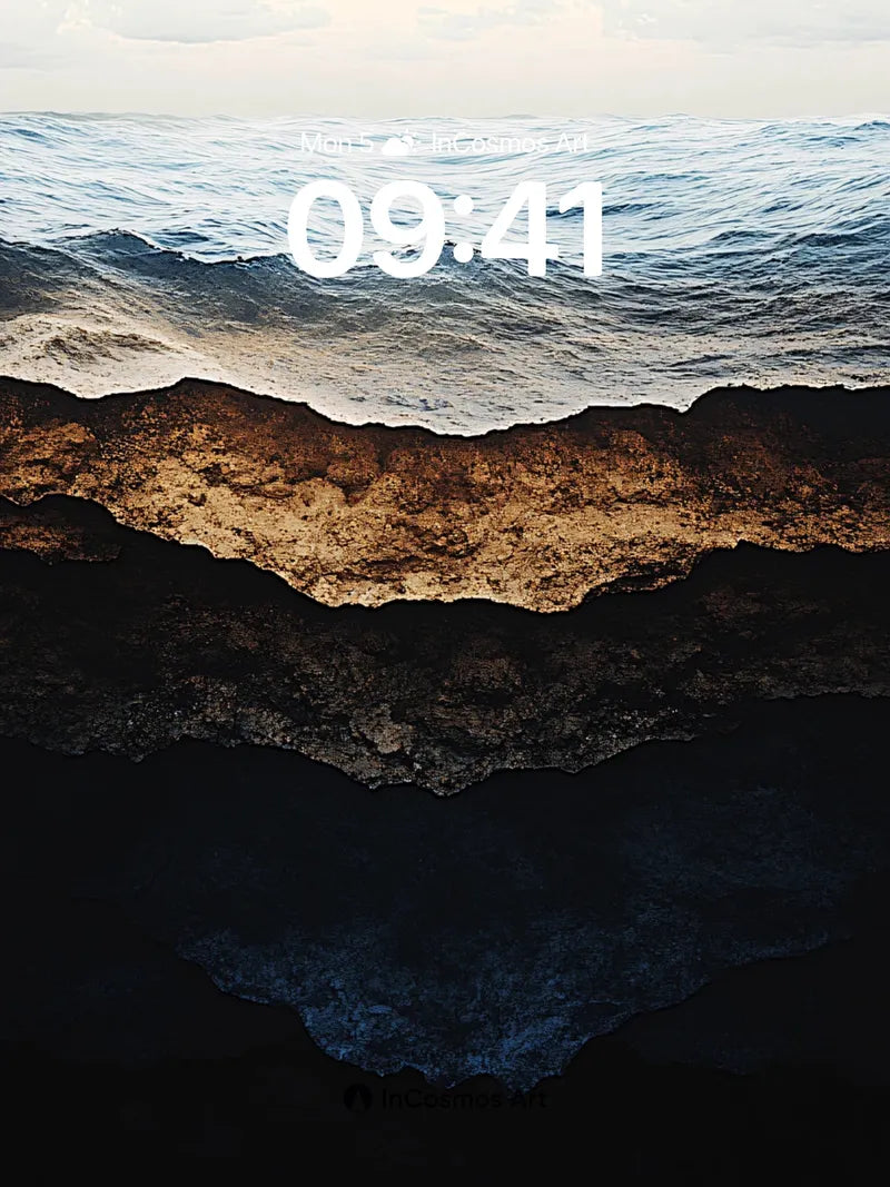 Midnight Tides Wallpaper with Golden Foam