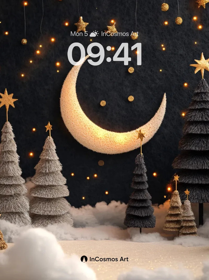 Luminous Moonlit Forest Wallpaper with Star-Dusted Trees