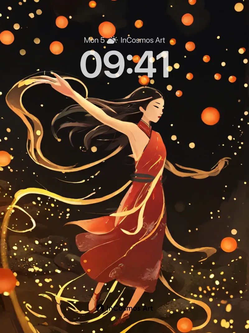 Luminous Dance Wallpaper with Golden Threads