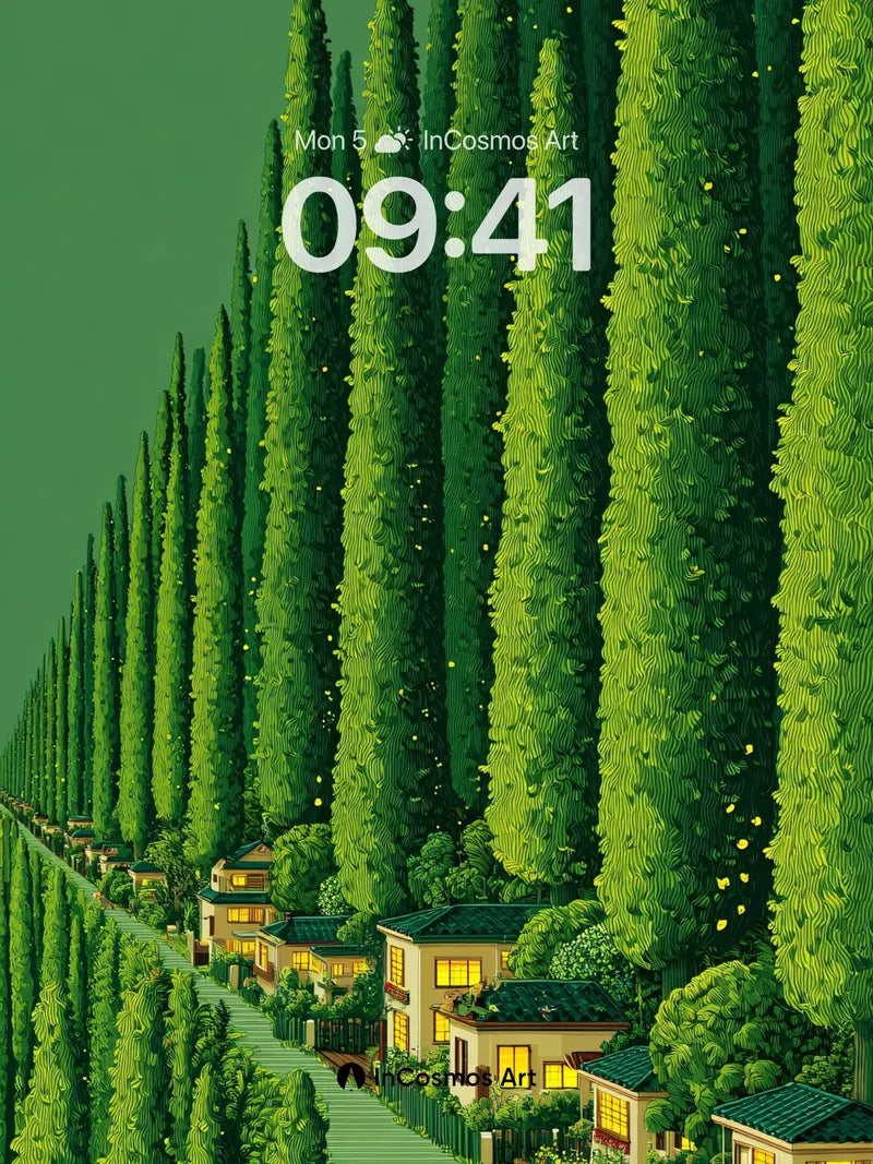 Whispering Cypress Wallpaper with Vanishing Path wallpaper for iPhone, iPad & Mac