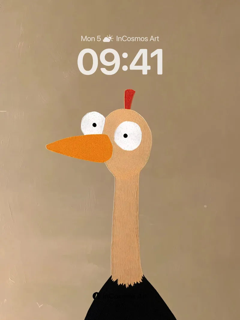 Whimsical Woodcut Bird Wallpaper with Textured Feathers