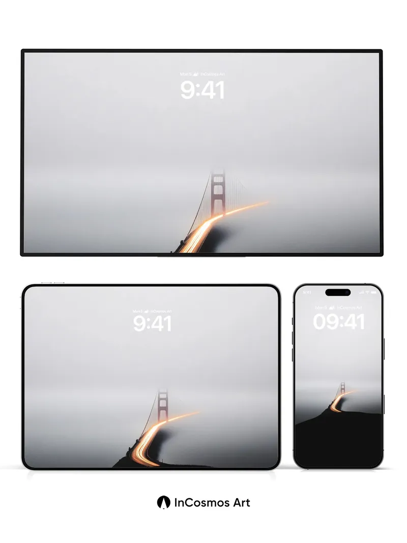 Fog Veil Wallpaper with Golden Light Trail