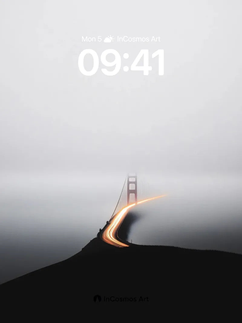 Fog Veil Wallpaper with Golden Light Trail