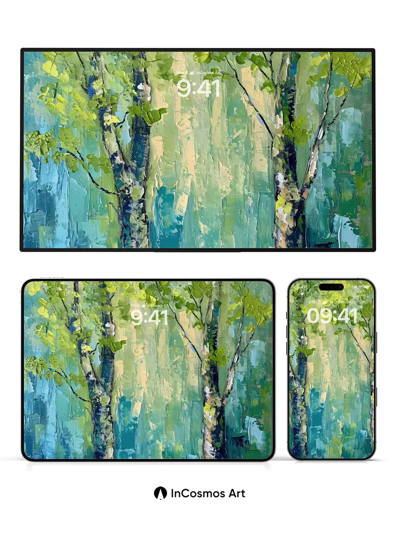 Whispering Canopy Wallpaper with Emerald Veils