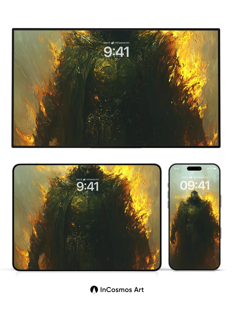 Ember-Wrapped Warrior Wallpaper with Ashen Crown