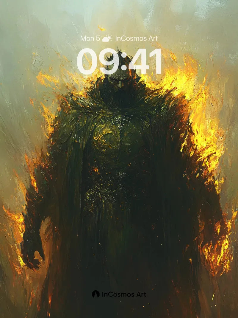 Ember-Wrapped Warrior Wallpaper with Ashen Crown