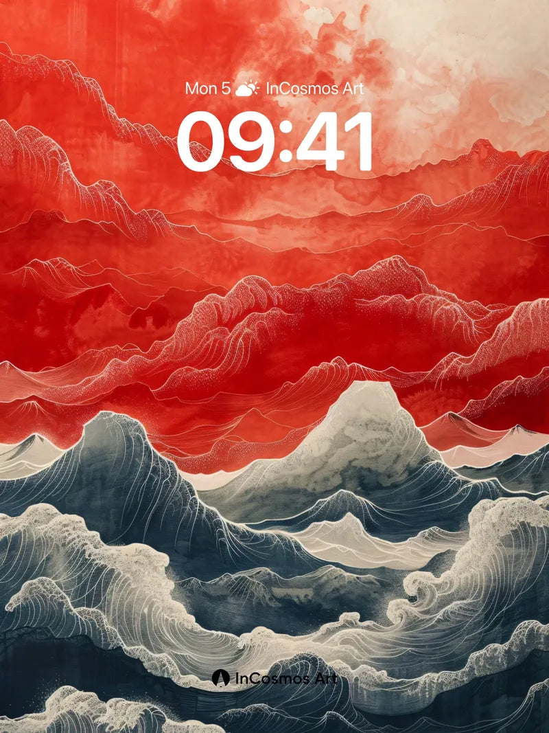 Crimson Skywave Wallpaper with Hokusai Echoes