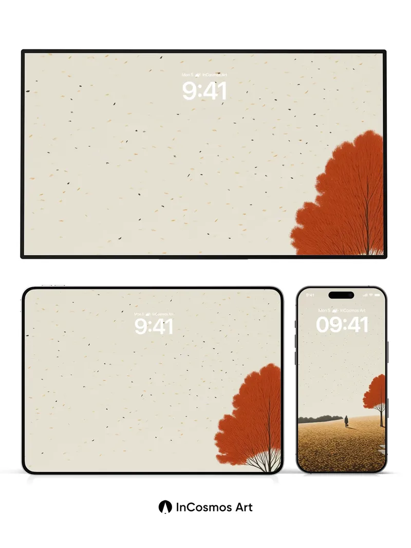 Autumn Solitude Wallpaper with Crimson Tree