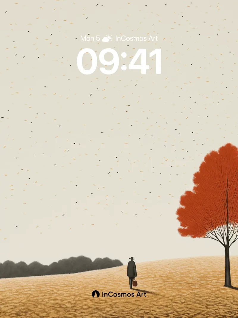 Autumn Solitude Wallpaper with Crimson Tree