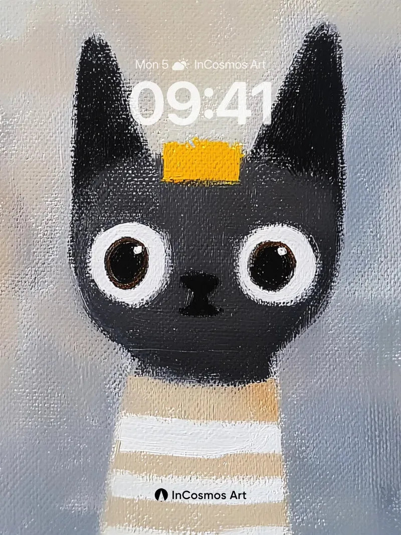 Whimsical Feline Wallpaper with Striped Neck