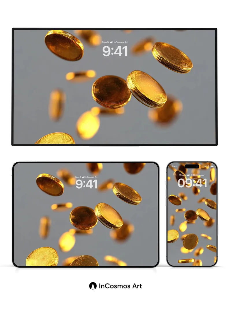 Golden Cascade Wallpaper with Floating Light