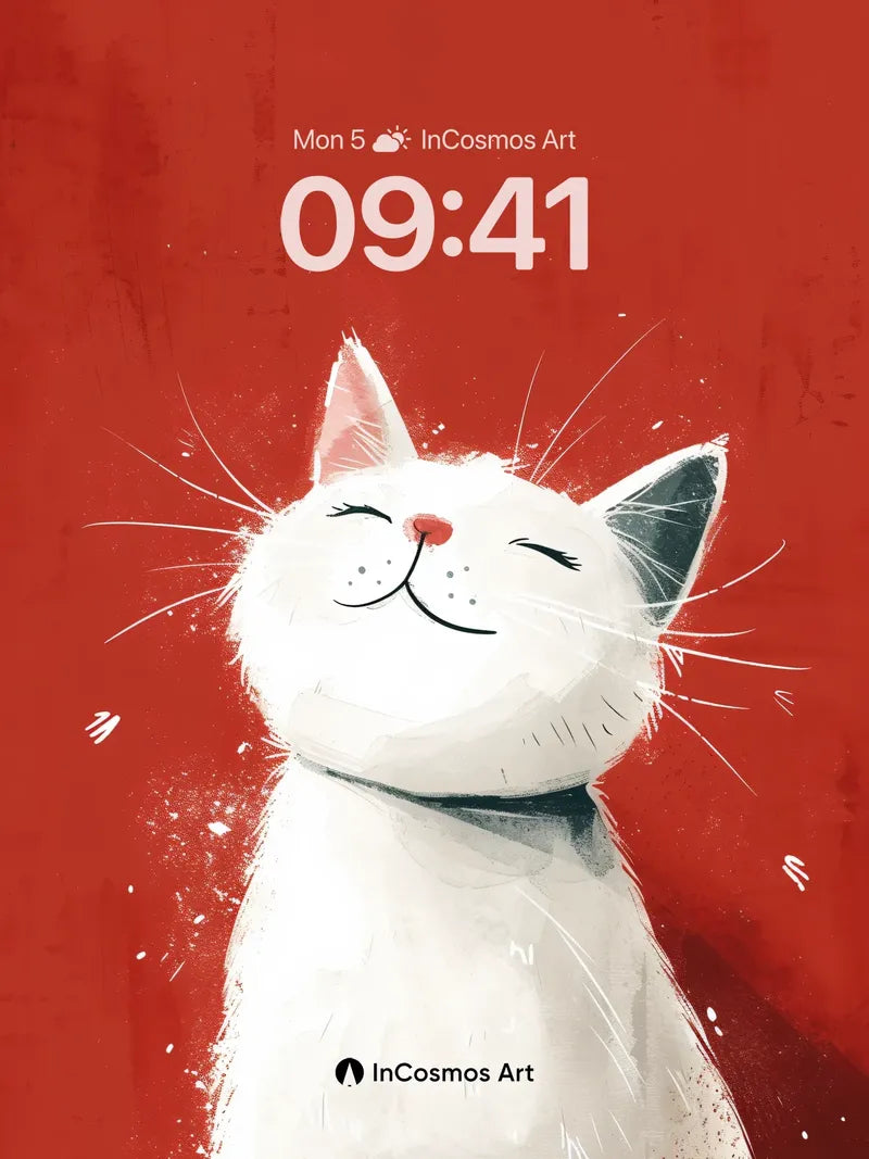 Serene White Cat Wallpaper with Velvet Red Backdrop