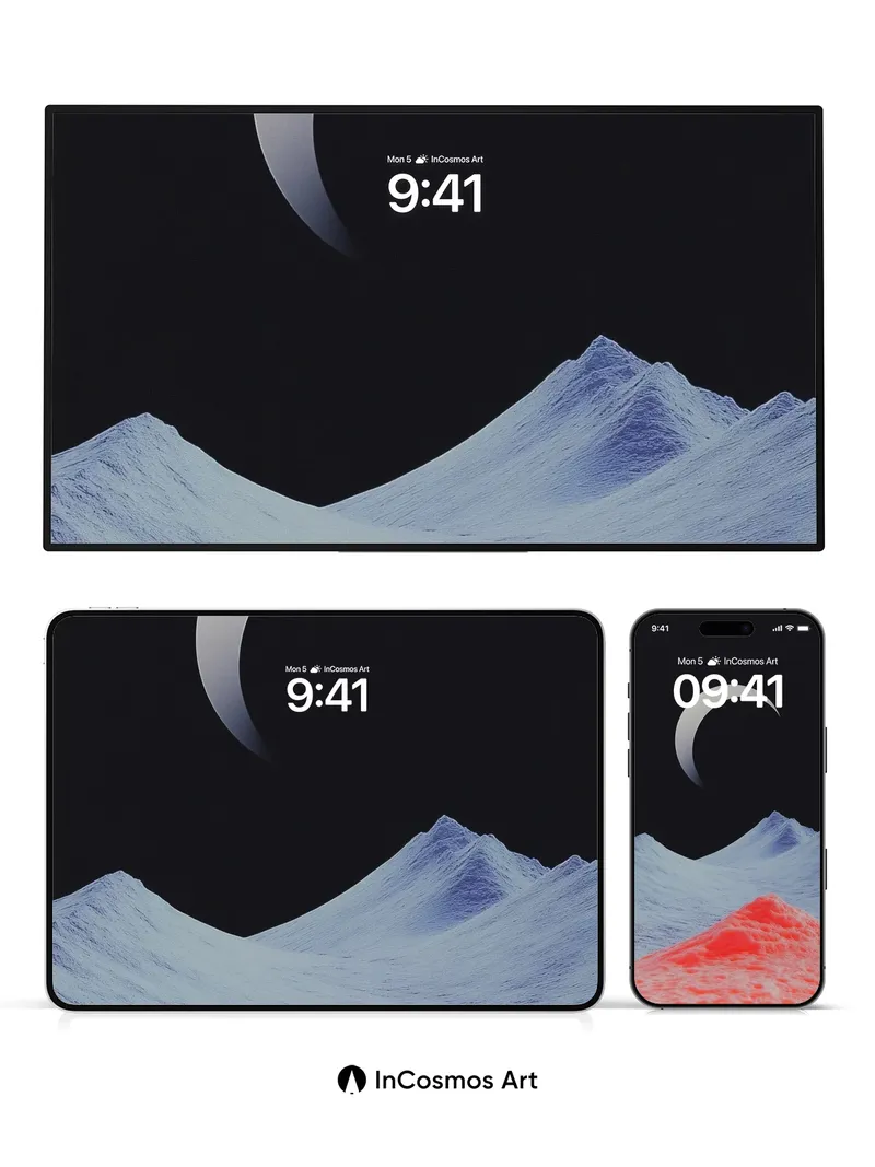 Crimson Dune Wallpaper with Lunar Crescent