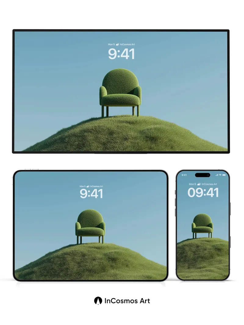 Serenity Chair Wallpaper with Living Grass wallpaper for iPhone, iPad & Mac