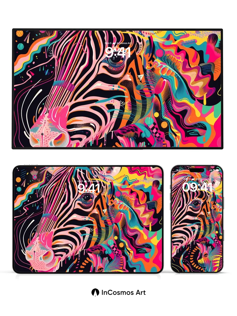 Electric Zebra Wallpaper with Psychedelic Visions
