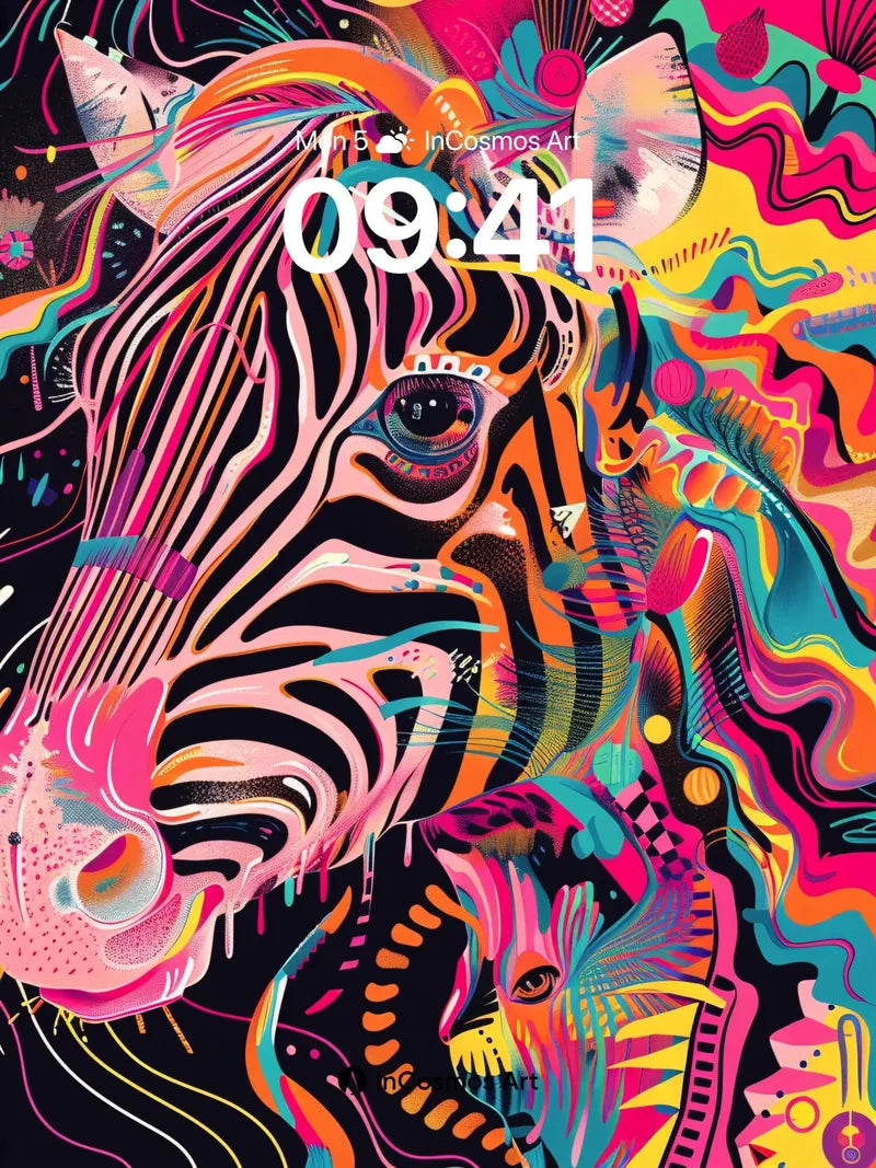 Electric Zebra Wallpaper with Psychedelic Visions