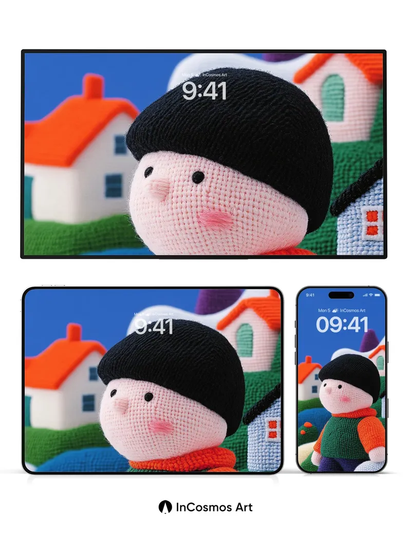 Knitted Village Wallpaper with Whimsical Charm